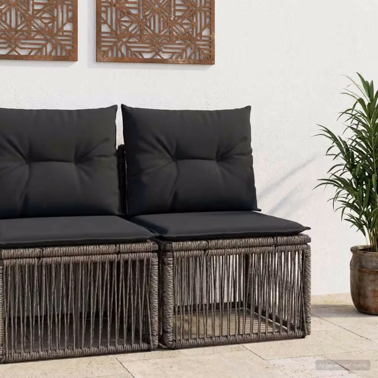 Unità divano senza braccioli vidaXL in polyrattan grigio con cuscini in schiuma e coperture rimovibili per giardino e terrazza