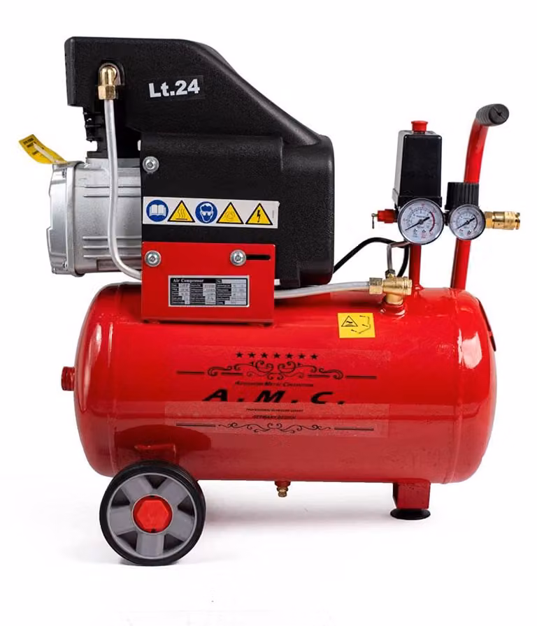 Compressore d'aria coassiale - Serbatoio da 25 litri - Pressione massima di esercizio: 8 bar - Potenza: 2 CV - Elettrico, con cavo - Acciaio rosso - Adatto per garage e officine
