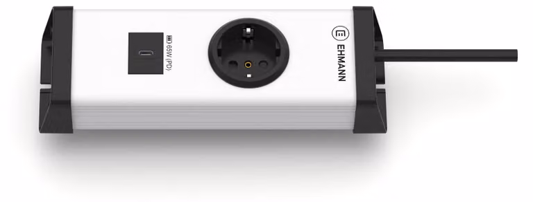 EHMANN 0200x0n012301, ciabatta multipresa con 1 presa standard + 1 porta USB-C da 65W (ricarica rapida)