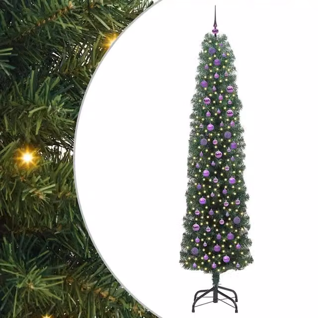 Albero di Natale artificiale moderno verde con 300 LED luce bianca calda, Altezza: 240 cm – 1