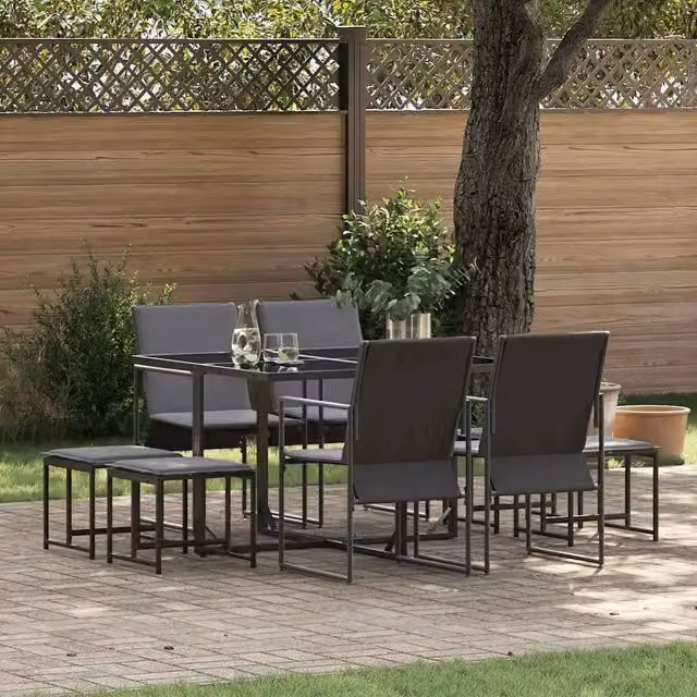 Set da Pranzo per Giardino 9 pz Nero Acciaio 3335863