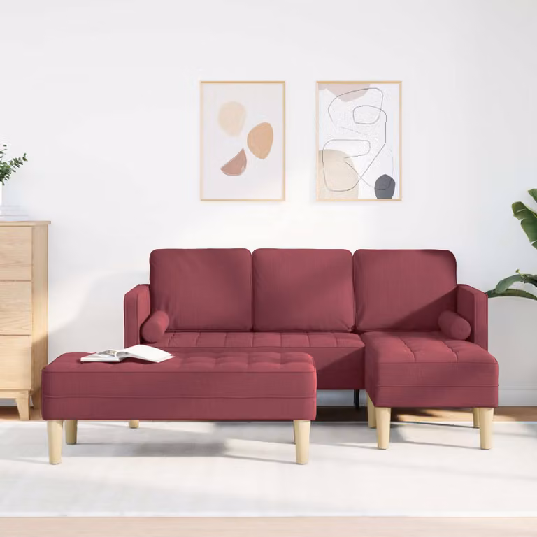 Set di divani angolari vidaXL in tessuto reversibile, 2 pezzi, Rosso e Beige