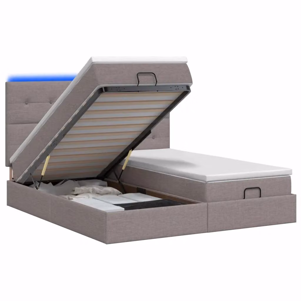 Letto Ottomano con Materasso Ibrido vidaXL con Illuminazione LED e Porte USB, Grigio e Beige, L: 160 cm, P: 200 cm, H: 88 cm – 2