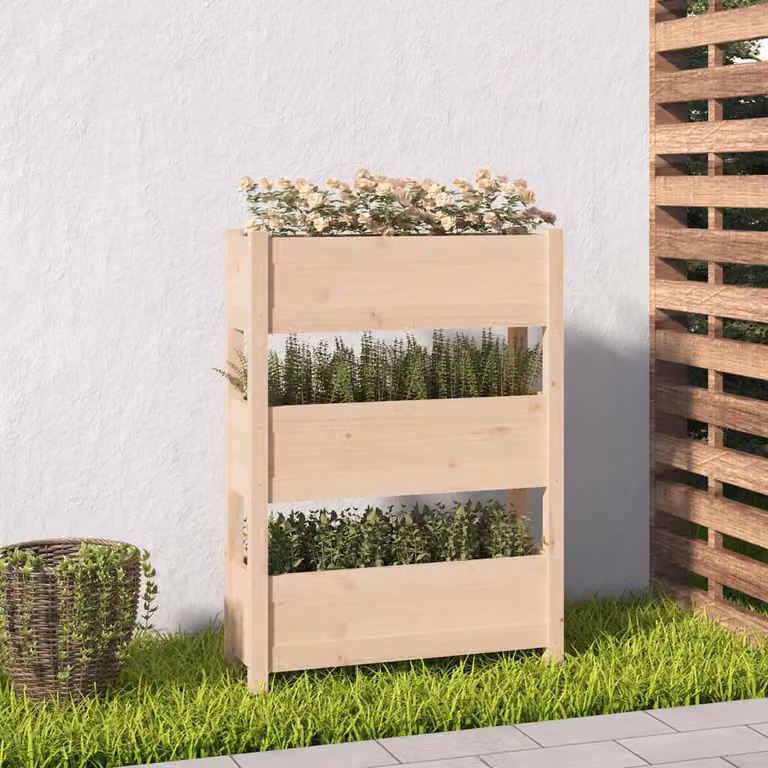 vidaXL Fioriera in Legno Massello per Orto e Giardino, Colore Marrone/Beige, L 77 cm x P 25 cm x H 104,5 cm