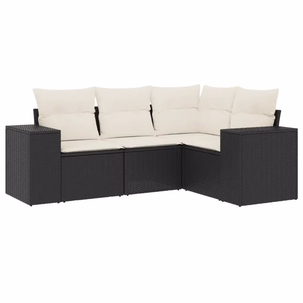 Set di Divani da Giardino a Forma di L vidaXL in Polyrattan Nero con Cuscini e Struttura in Acciaio – 2