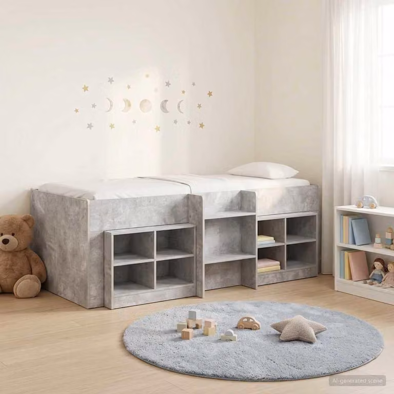 Maison Exclusive - Struttura letto a soppalco con armadio, 3 pezzi, colore grigio cemento, realizzata in materiale composito di legno