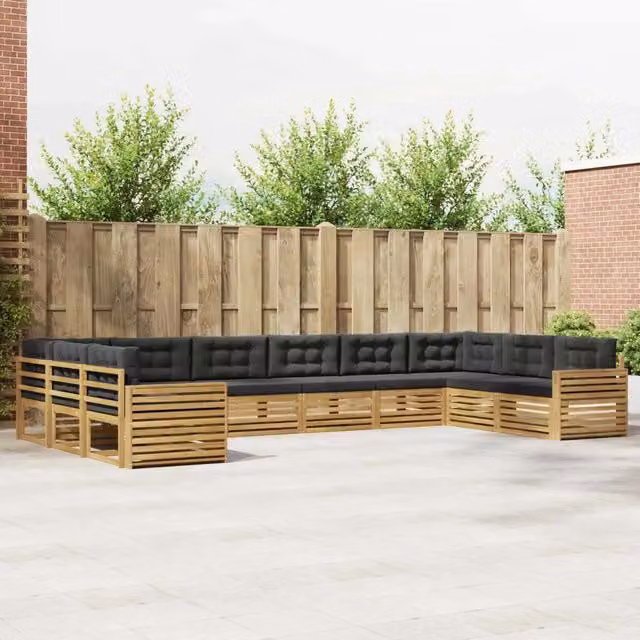 Set di divani da giardino a forma di L vidaXL in legno di acacia con cuscini bianchi e antracite – 1