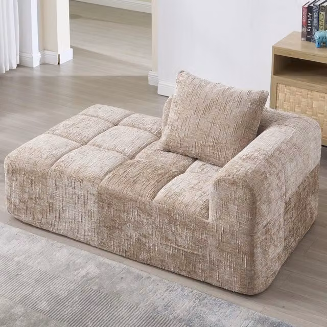 Chaise longue con cuscini ¨C Minimal ¨C tessuto khaki, con tasche laterali