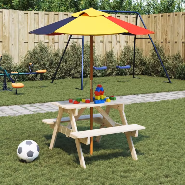 Maison Exclusive - Tavolo da picnic per 4 bambini con ombrellone, in legno massello di abete