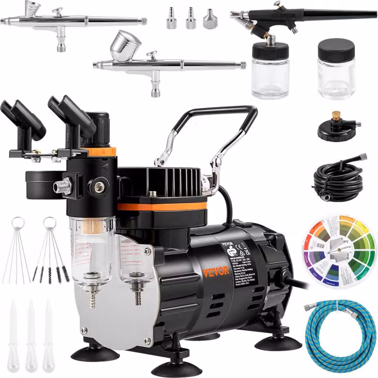 Kit compressore per aerografo, ugelli da 0,2/0,3/0,8 mm, a doppia azione, 120 V
