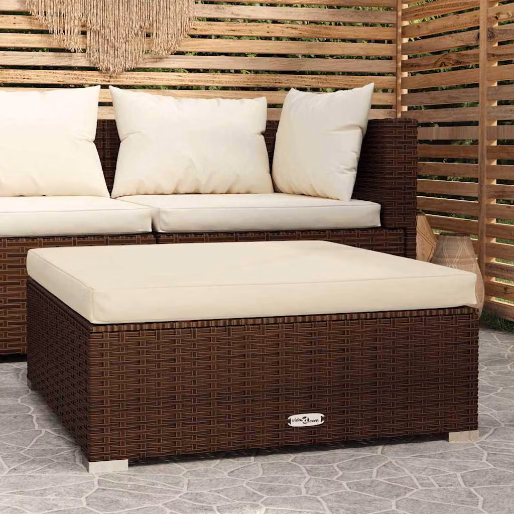 vidaXL Poggiapiedi da Giardino in Polyrattan Marrone e Beige con Cuscini e Rivestimento Rimovibile L/P/H: 70 x 70 x 30 cm
