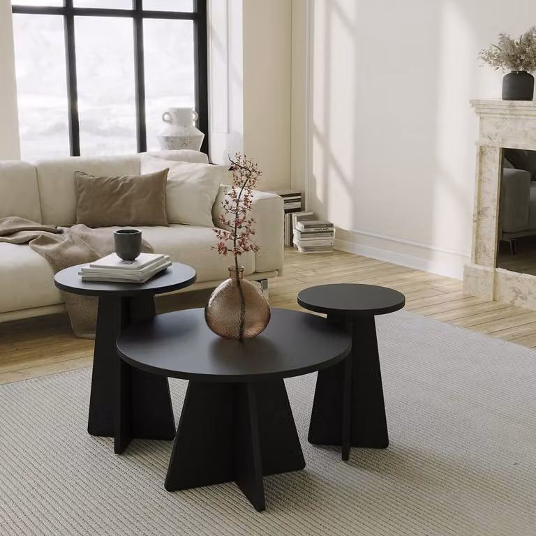 Skye Decor, Fungo 3 - Nero, Couchtische, Schwarz, 60 x 40 x 60 cm
