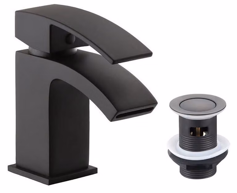 Miscelatore monocomando da lavabo, finitura nera opaca, in ottone