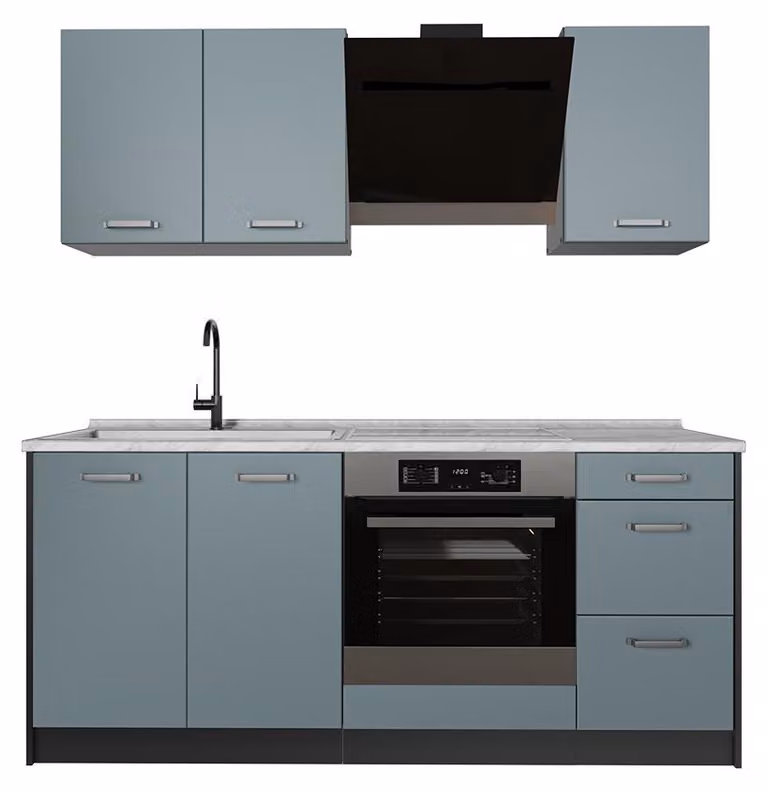 Cucina monoblocco Vicco R-Line Grigio-blu/Antracite 180 cm piano di lavoro Marmo, Model 66983