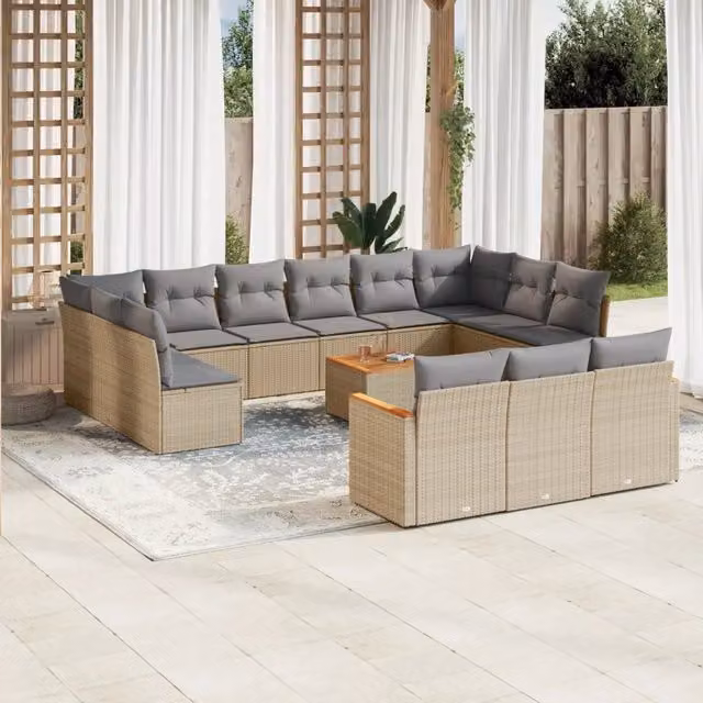 Set Divano da Giardino a Forma di U vidaXL in Polyrattan con Cuscini Beige e Grigio e Tavolino da Esterno