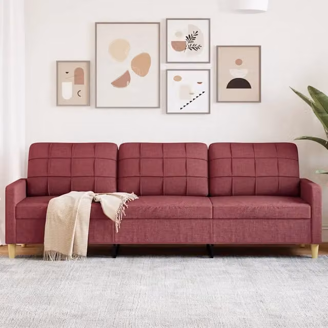 Divano a 3 Posti-Sofa 3 Posti Rosso Vino 210 cm in Tessuto