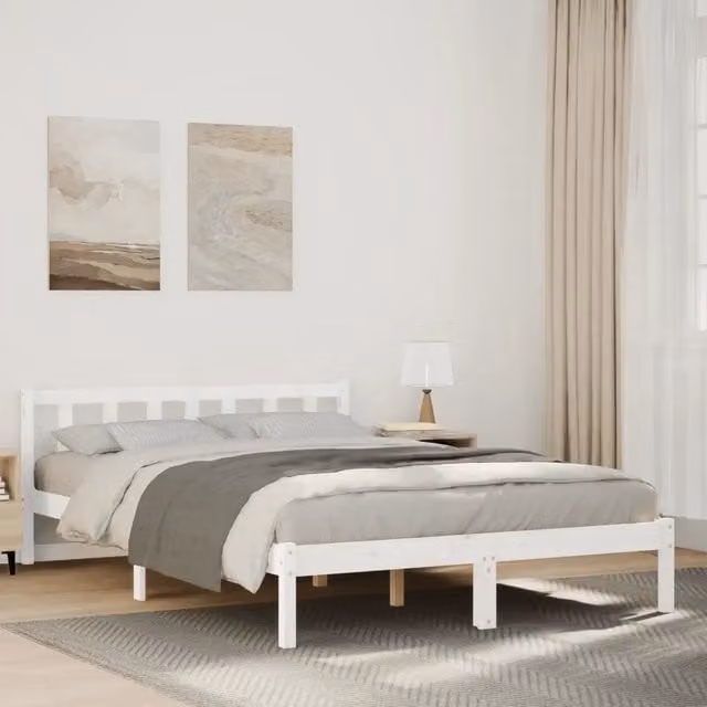 Letto extra lungo vidaXL in legno di pino bianco con doghe in legno L: 165,5 cm, P: 215,5 cm, H: 69,5 cm – 1