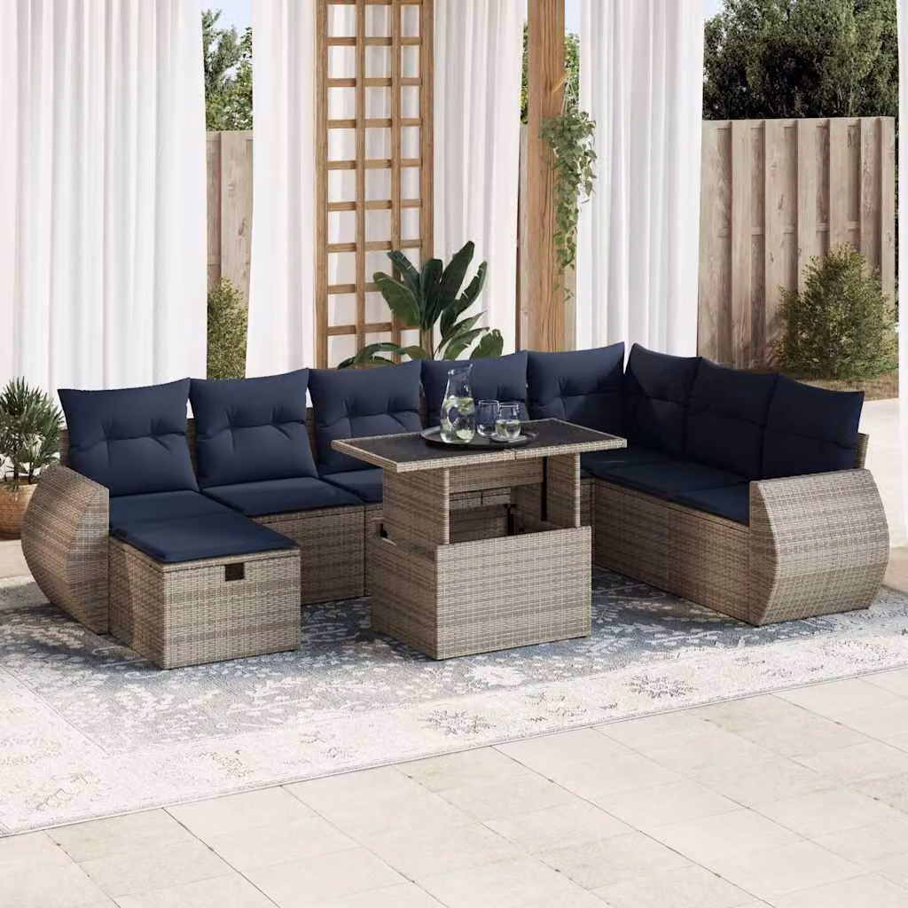 Maison Exclusive - Set da giardino 9 pezzi con cuscini Marrone Polyrattan Acacia