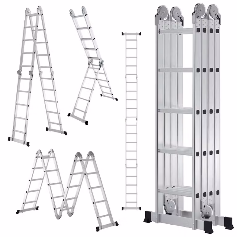 Scala multifunzione in alluminio Ikodm 7in1, 4x5 gradini, altezza circa 580 cm / 5,8 m, scala pieghevole a pantografo con piedini antiscivolo, scala per uso domestico, portata massima 150 kg
