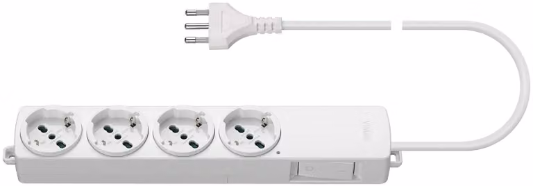 Vimar 01296.CC.B, listello di prese da parete, 4 prese universali + interruttore, colore bianco