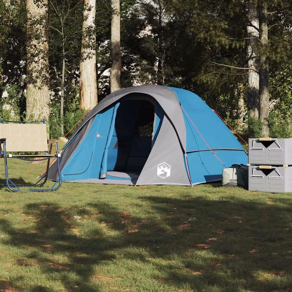 Tenda Familiare Cabina vidaXL per 6 Persone Blu Impermeabile in Poliestere e Fibra di Vetro