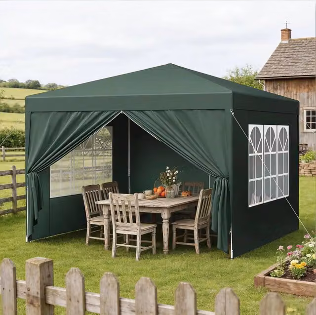 Gazebo da Giardino 3x3 m con Tetto Impermeabile e Struttura in Metallo Verde, Altezza Regolabile per Esterni