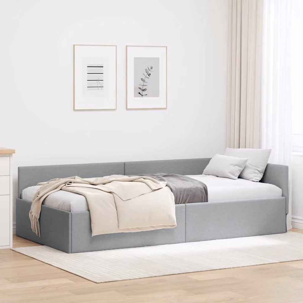 Cornice del letto ad angolo vidaXL con chaise longue asimmetrica, Grigio, L: 90 cm, P: 200 cm, H: 57 cm