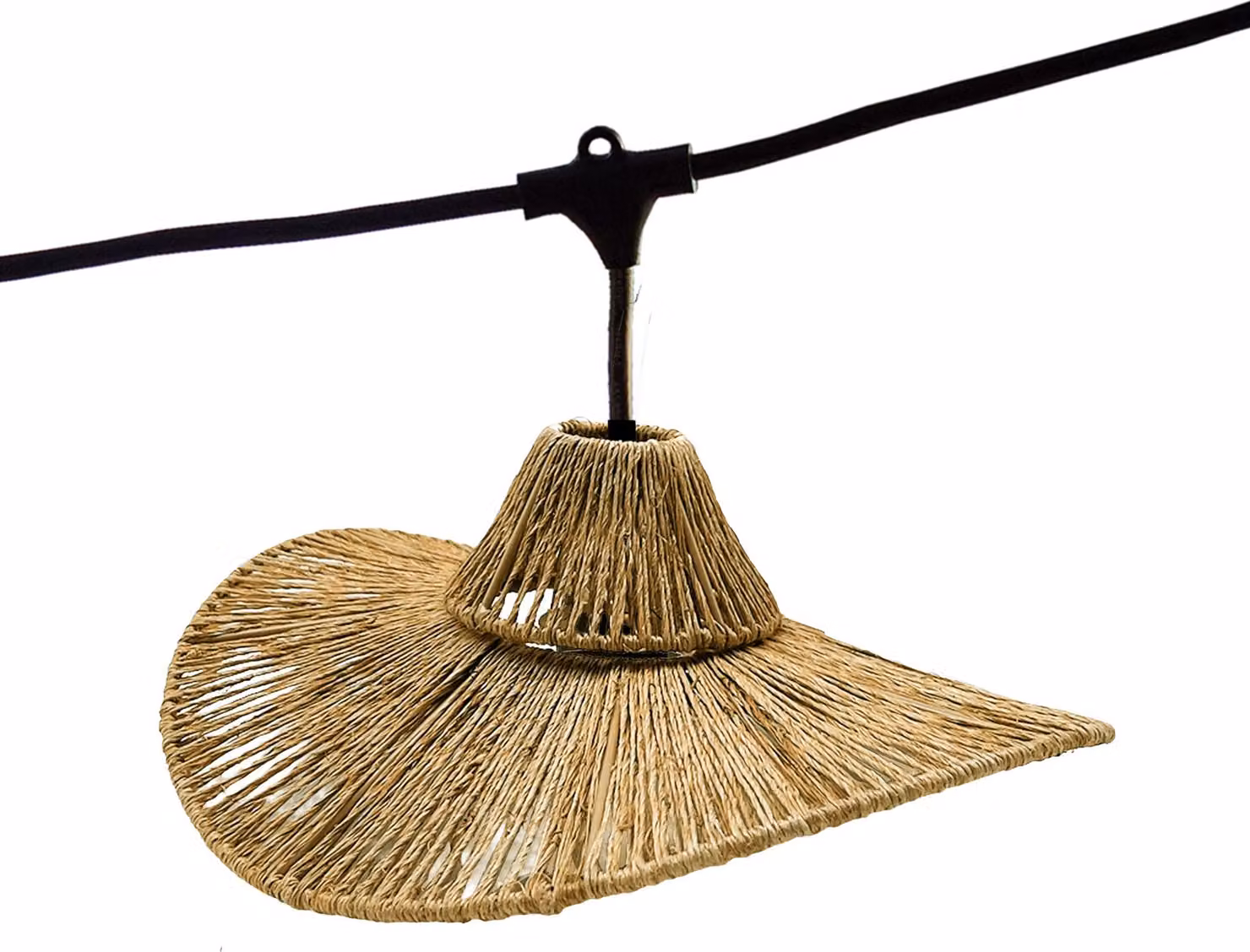 Stringa luminosa da esterno collegabile con paralume in corda naturale, stile bohémien, 7 lampadine a filamento E27 LED bianco caldo WAVY LIGHT 6m