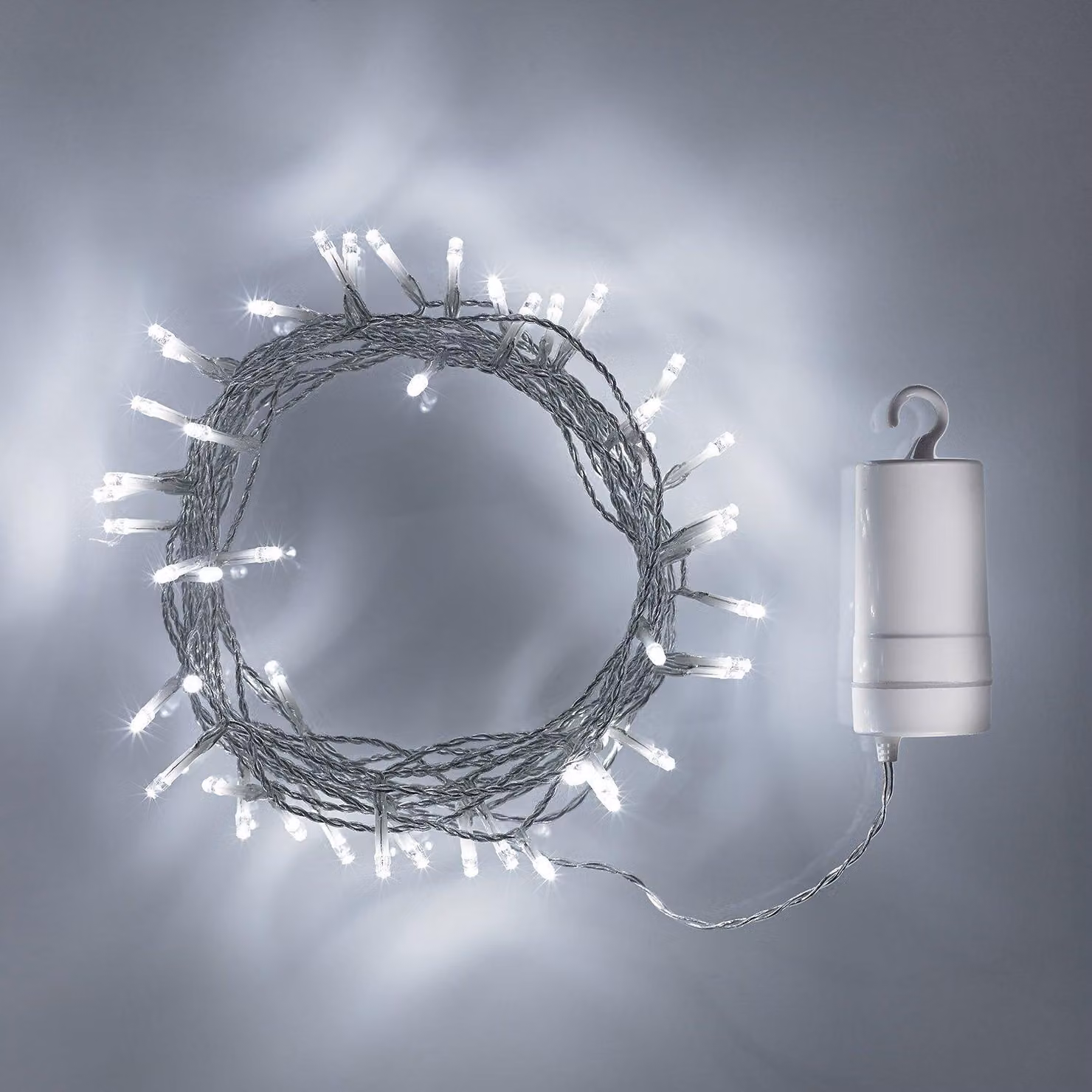 Catena luminosa a LED, 100 LED bianchi freddi, 9,9 metri, alimentata a batteria