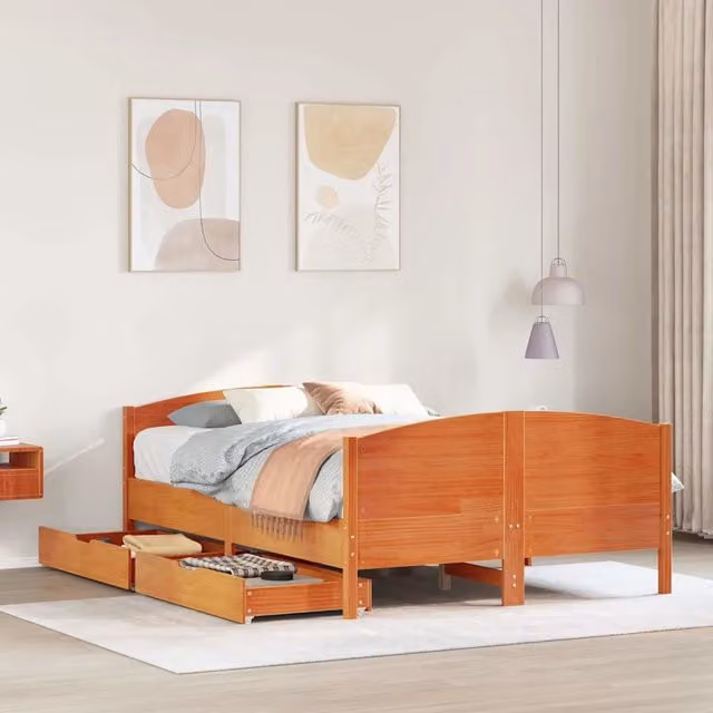 Letto senza Materasso-Struttura Letto Marrone Cera 150x200 cm in Legno di Pino 423373