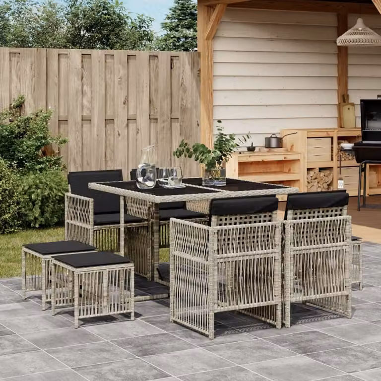 Maison Exclusive - Set Pranzo da Giardino 9pz con Cuscini Grigio Chiaro Polyrattan