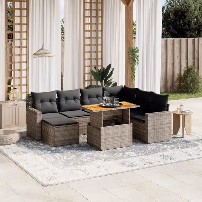 vidaXL Set Divano da Giardino 8 pz in Polyrattan Grigio con Cuscini e Tavolino da Esterno