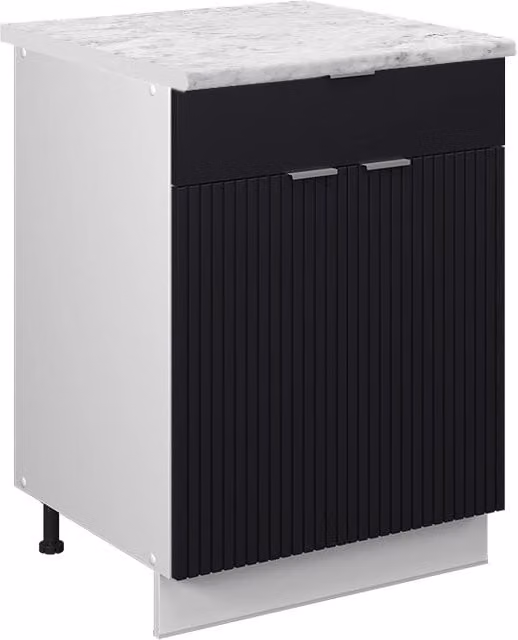 Mobiletto base per cucina Fame-Line Nero rigato/Bianco 60 cm con cassetto, PL Marmo Vicco
