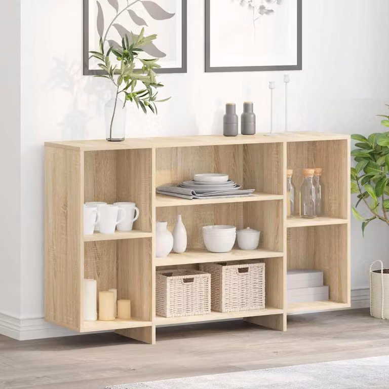 Credenza moderna vidaXL in MDF color rovere sonoma, marrone e beige, L 120 x P 30 x H 75 cm