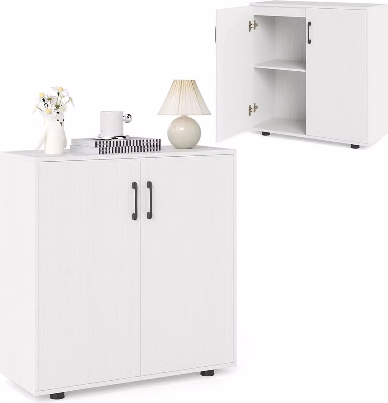 KOMFOTTEU Credenza a 2 ante, credenza con base regolabile, mobile da cucina con sistema antiribaltamento, mobile contenitore da cucina per sala da pranzo, soggiorno, ingresso, 80 x 31,5 x 82 cm
