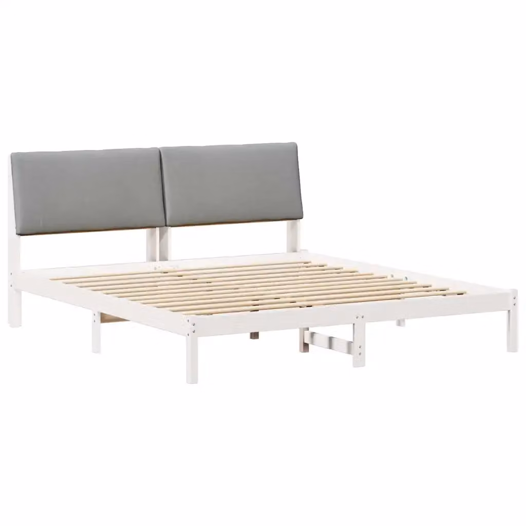 Struttura del letto moderna vidaXL in legno di pino e tessuto, Bianco e Grigio, L/P/H: 180 x 200 x 103,5 cm – 2