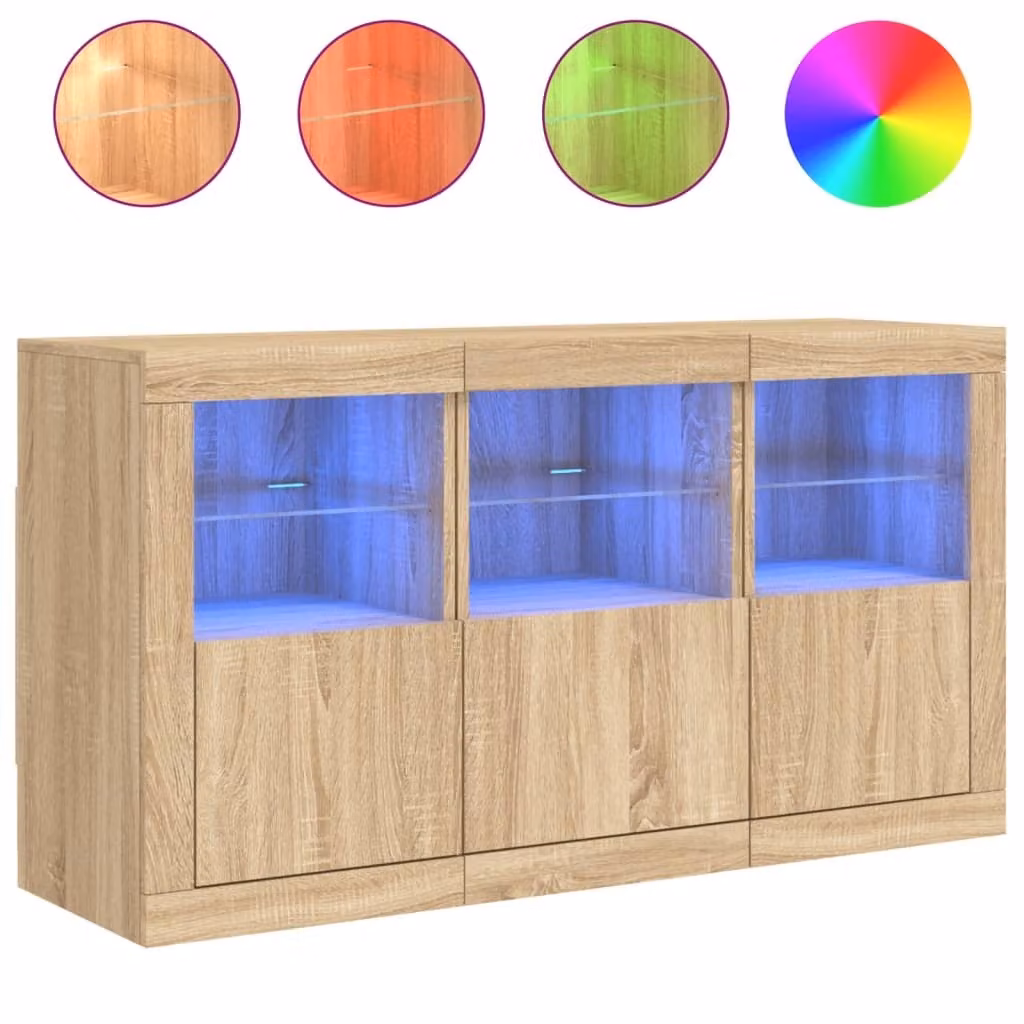 Credenza con Luci LED Rovere Sonoma 123x37x67 cm