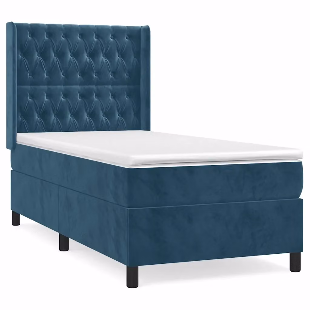 Letto Ibrido vidaXL con Giroletto a Molle e Materasso in Velluto Blu e Bianco L/P/H: 90 x 190 cm – 2