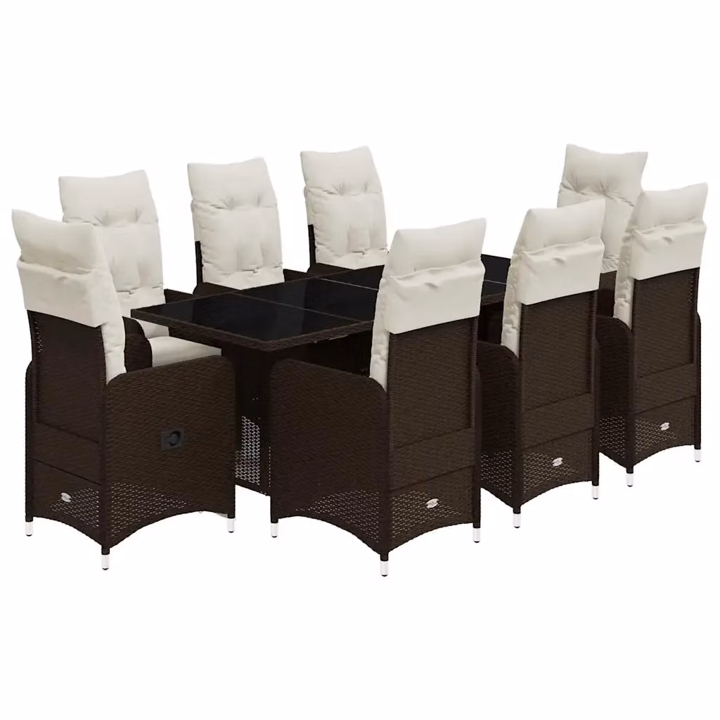 Set Bistrò da Giardino vidaXL 9 pz in Polyrattan Marrone e Bianco con Piano in Vetro – 2