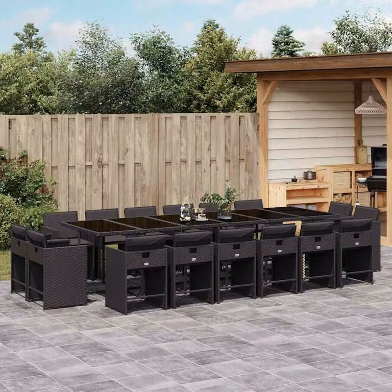 vidaXL Set da Pranzo da Giardino 17 pz in Polyrattan Nero con Cuscini e Tavolo in Vetro