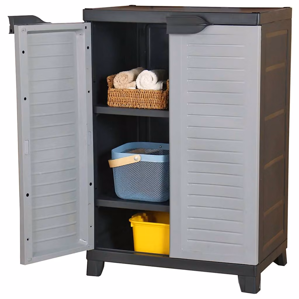 Armadietto a muro vidaXL in plastica grigia con ante a battente e serratura, L/P/H: 65 x 45 x 97 cm – 1