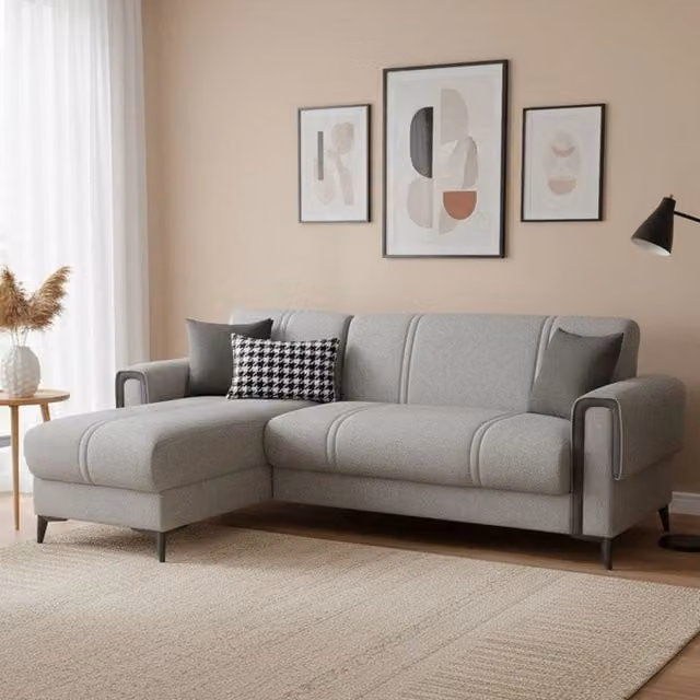 Divano Letto Ogna DMORA con Penisola Contenitore, L/P/H: 238 x 158 cm, Grigio