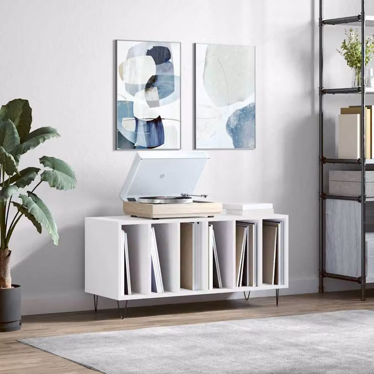 vidaXL Mobile Porta Dischi Bianco in Legno Multistrato L: 100 cm, P: 38 cm, H: 48 cm