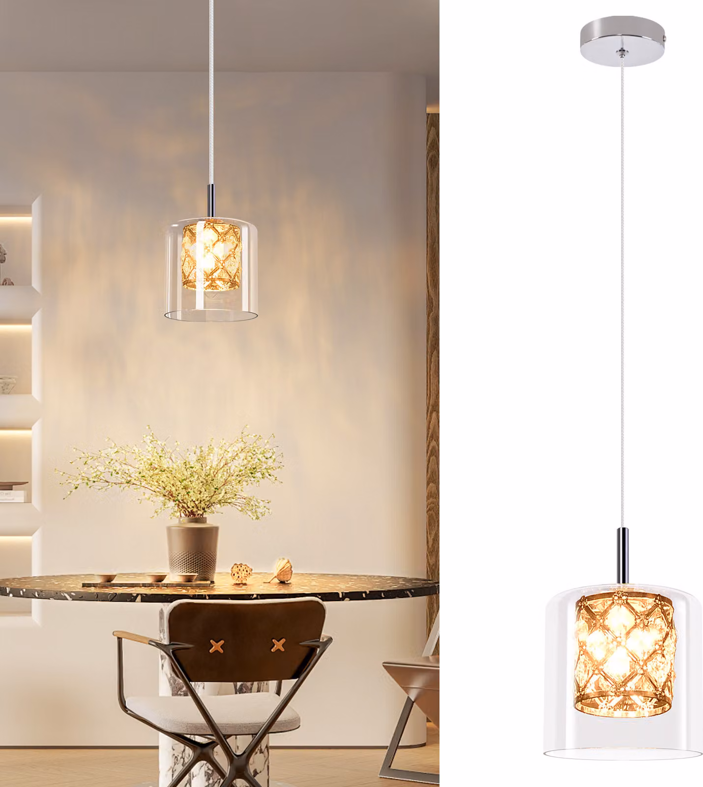 ZMH lampada a sospensione 1 fiamma lampada a sospensione comodino vetro lampada a sospensione G9 cristallo lampada a sospensione 120CM altezza regolabile tavolo da pranzo lampada moderna