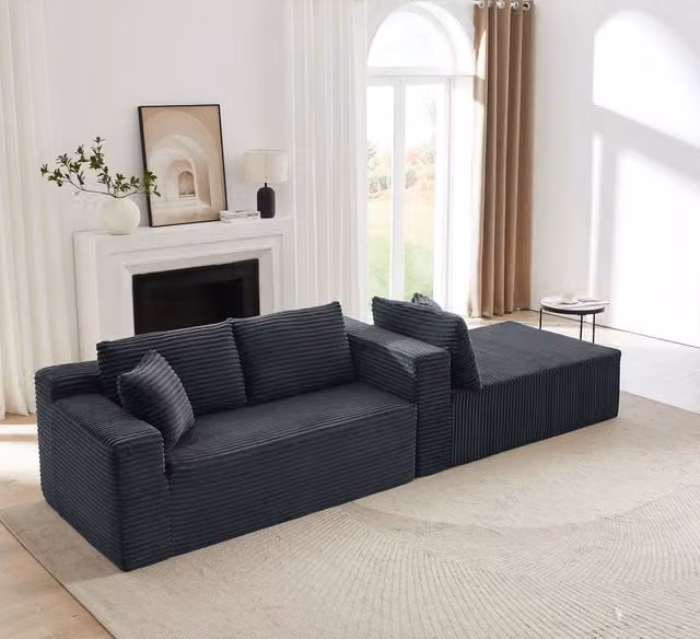 Divano angolare 3 posti con chaise longue ¨C Minimal ¨C imbottito in tessuto morbido