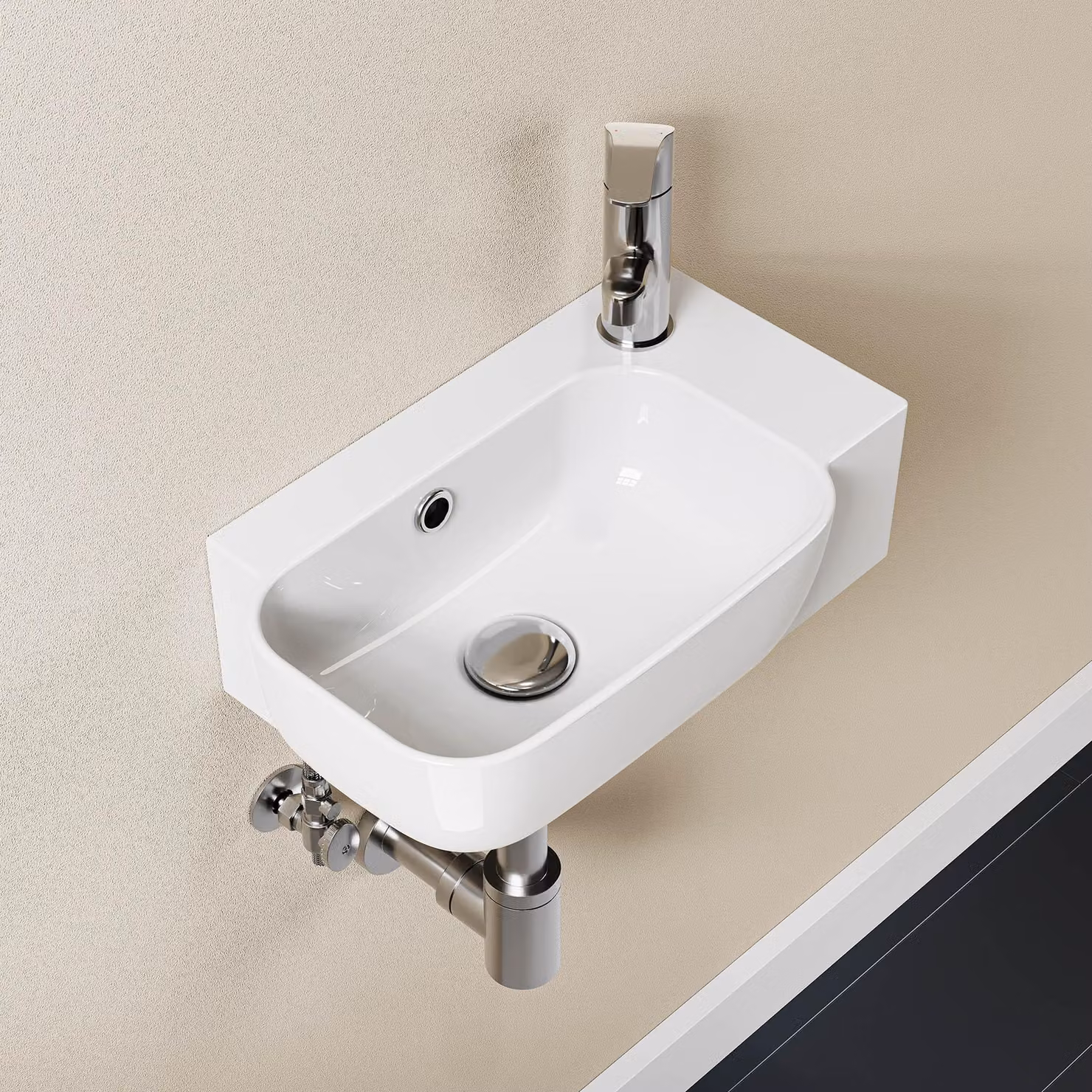 HOROW Lavabo sospeso Lavabo da appoggio Lavabo a parete Lavabo con foro per rubinetto e troppopieno