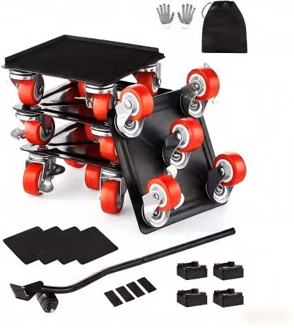 VEVOR Carrello per Mobili in Acciaio al Carbonio Nero con 5 Ruote Girevoli 360 e Capacità di Carico 544 kg
