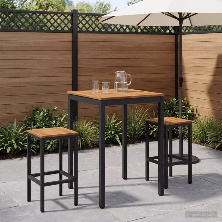 vidaXL Tavolo da Bar da Giardino NAARDEN in Legno di Acacia e Metallo, Marrone e Nero, L: 105,0 cm, P: 60,0 cm, H: 68,5 cm