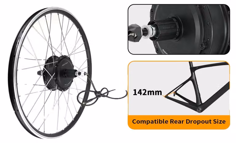 Kit di conversione per e-bike, motore da 48 V, accessori completi per l'installazione, cassetta posteriore da 48 V 500 W, 700c