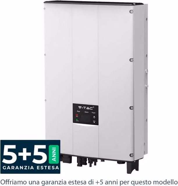 Inverter fotovoltaico trifase su-grid INVT da 5kW con display LCD e protezione IP65, colore bianco